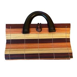 Vintage Wooden Bamboo Slatted Double Handle purse/Handbag